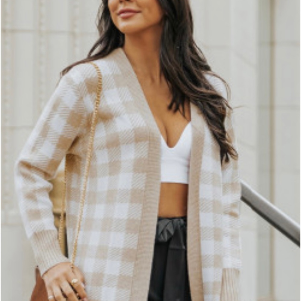 💃💄Khaki Open Front Plaid Long Cardigan💄💃